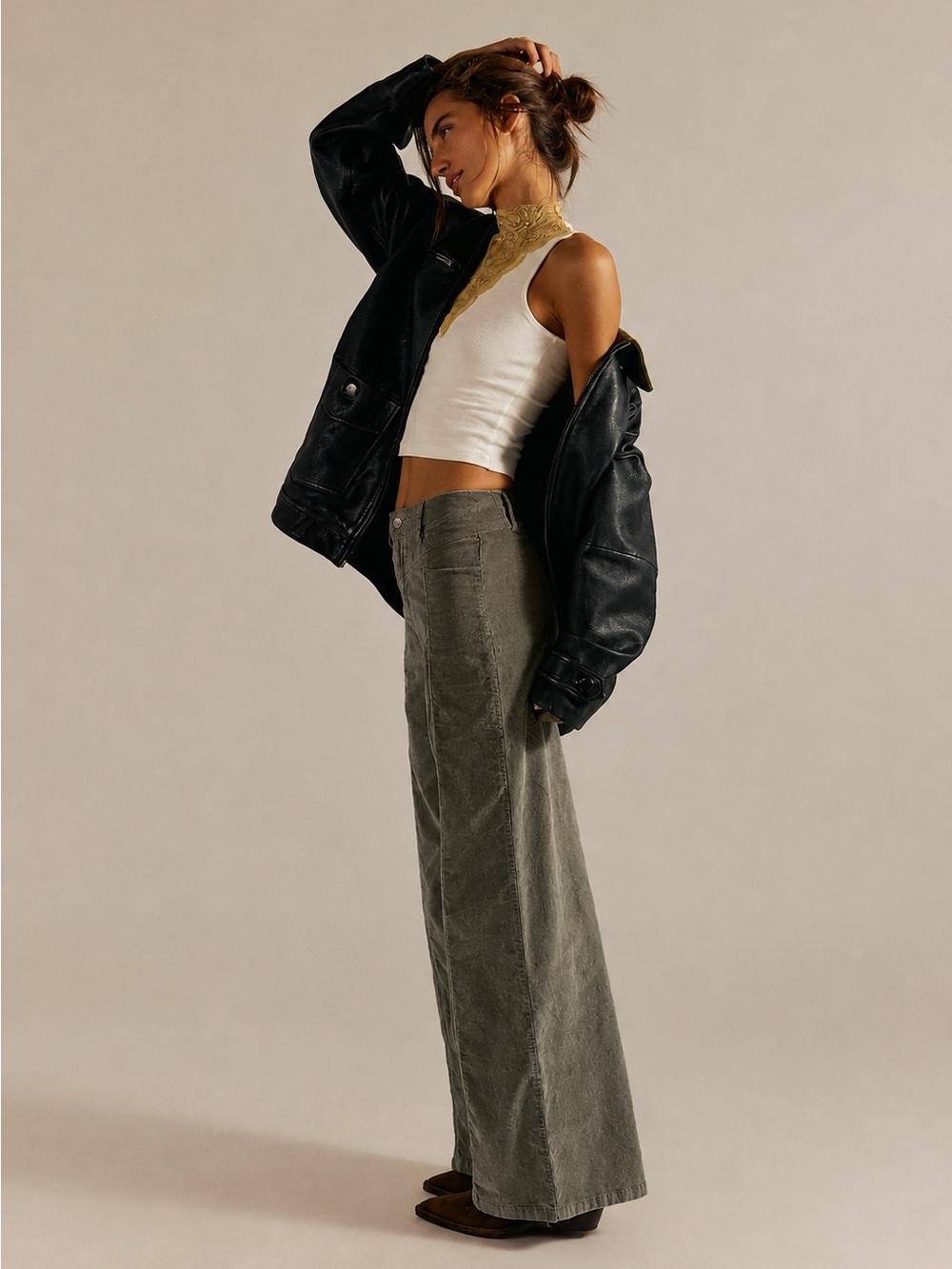 NWT We The Free Libre Cord Wide Leg Jeans Olive Green Corduroy 28 Free People - Picture 2 of 7